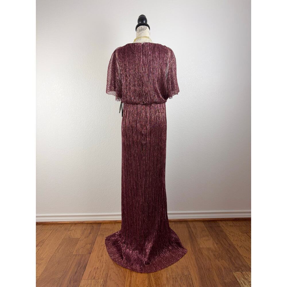 B27 Adrianna Papell Metallic Blouson Long Maxi Gown Womens 10 Burgundy Hoco - Picture 5 of 11